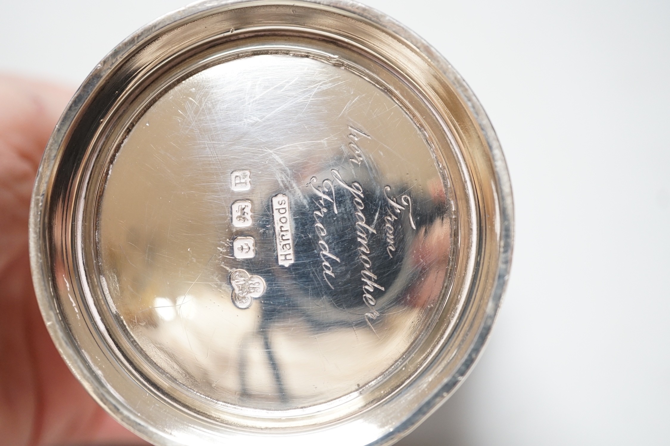 A Harrods silver christening cup decorated with Noah's Ark and animals, Birmingham, 1939, 82mm, 4.5oz.